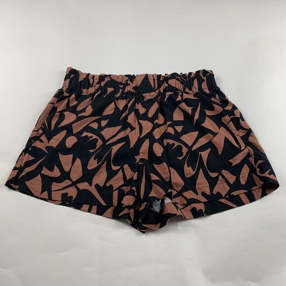 A New Day Black Brown Abstract Print Linen High Rise Shorts L - Picture 1 of 5